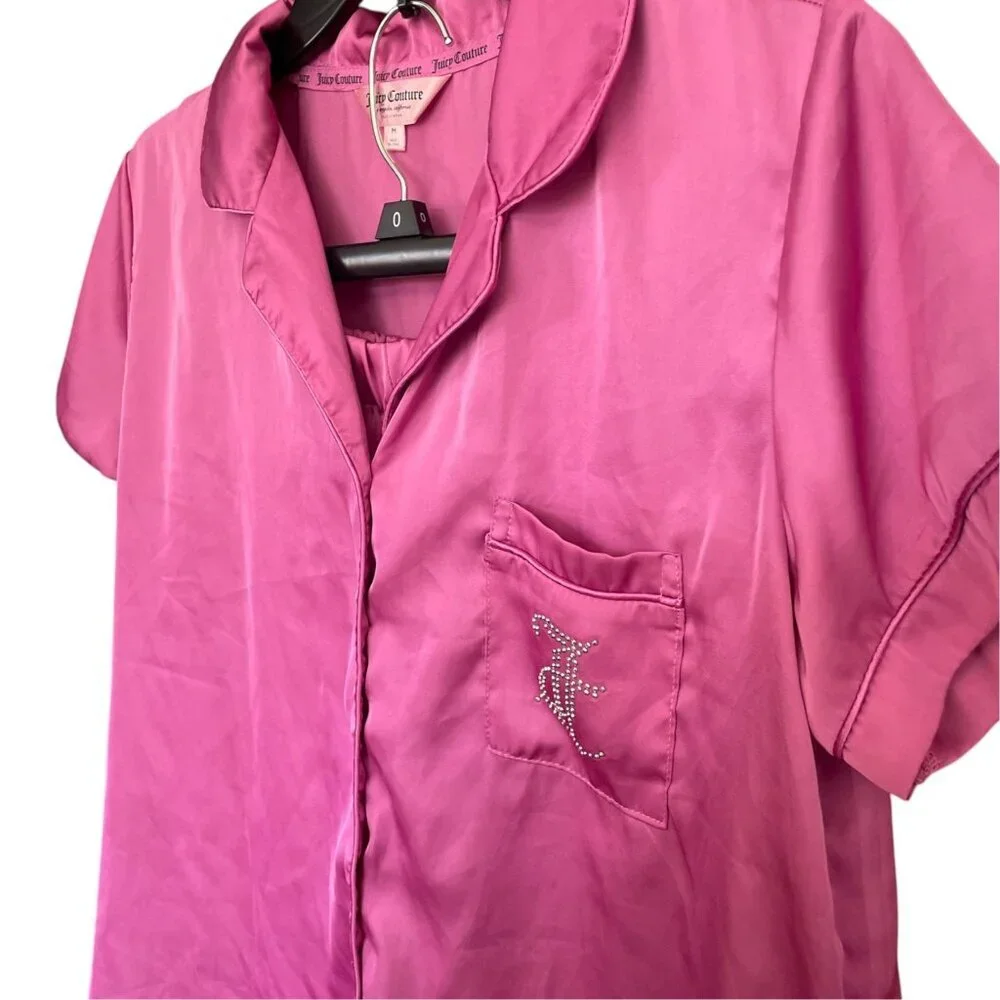 Juicy Couture Pink Satin Pajama Set | Rhinestone Bling Logo PJs Y2K Z M